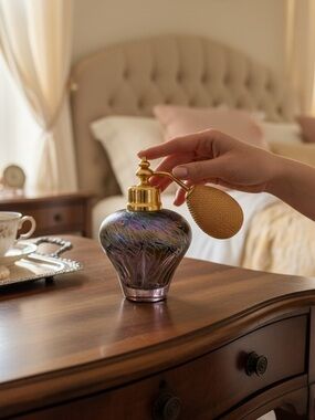 Royal Brierley Studio Iridescent Glass Atomizer brass hardware pump